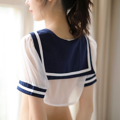 史黛絲 清純少女性感網(wǎng)紗透視水手學生裝